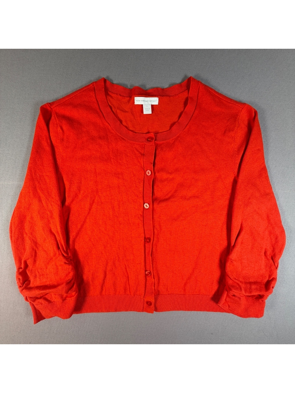 New York & Company Cardigan Sweater Womens L Bright Orange Button Up Knit